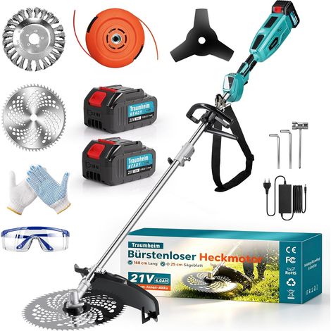 Débroussailleuse avec batterie 4 en 1 pour batteries 18 V à 21 V, débroussailleuse sans balais 950 W avec brosse à mauvaises herbes de 15 cm, 2 batteries de 4,0 Ah, coupe-bordures (1/5)