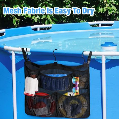 JSSEVN-Panier de Rangement de Piscine, Sac Pochette en Maille Réglable au Bord de Piscine avec 5 Poches, Organisateur Accessoire de Piscine (1/5)