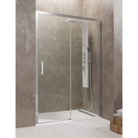 Mampara de ducha frontal ALLSTONE CEOS 1+1 sin perfil inferior 110 cm, Transparente (1/3)