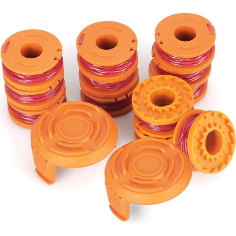 Set of 14 replacement spools for Lawnmower Model Worx WA0010 (12 spare spools and 2 caps). (1/5)