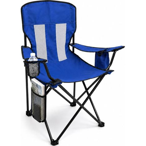 Sedia pieghevole da campeggio in metallo e tessuto blu - misura 85x53x93 cm - Sedia con rete traspirante, portabicchieri e tasca portaoggetti (1/5)