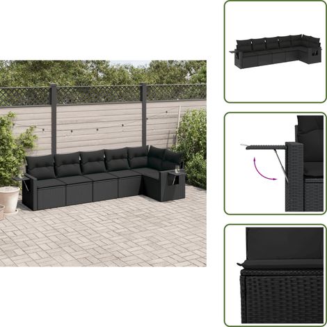 6-tlg. Garten-Sofagarnitur mit Kissen Schwarz Poly Rattan - Gartensorte - Gartenmöbelset - PE-Rattan Möbel - Outdoor Lounge Set - Balkonmöbel (1/5)