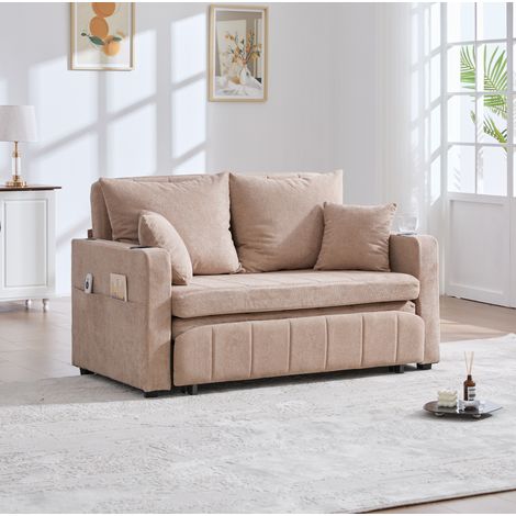 Canapé convertible 139x83x58 cm kaki en chenille avec coussins et poche de rangement (1/5)