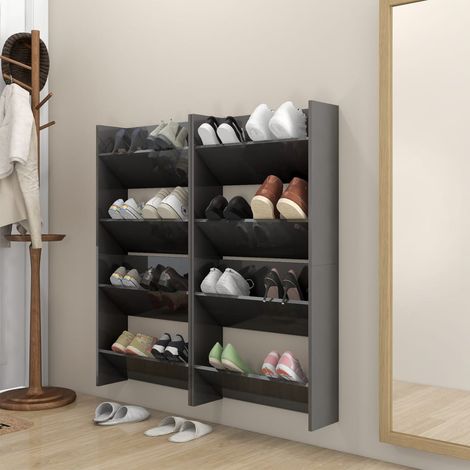 Zapateros de pared 4 uds contrachapada gris brillo 60x18x60 cm vidaXL (1/5)
