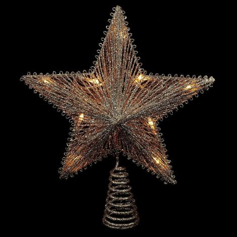 Étoile lumineuse à 5 branches dorée pour sapin de Noël, décoration lumineuse chaude, ornement léger et facile à installer. (1/5)