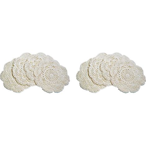 Lot de 8 napperons ronds en dentelle au crochet de 22 cm (8,6 pouces), sets de table faits main en coton crocheté (beige) (1/5)