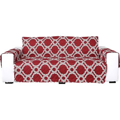 Housse de canapé deux places polyester rouge antipoussière antidérapante lavable machine protection meubles salon (1/5)