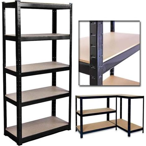 5 Tier Super Strong Heavy Duty Metal Shelving Racking Unit 1500H 700W 300D 175kg Capacity Per Shelf Black For Garage Workshop Warehouse Shed Storage, 5 Year Warranty (1/5)