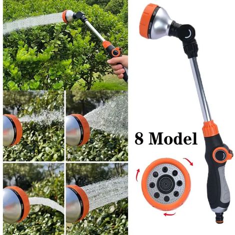 (Voir image) Pistolet d'arrosage à long manche pour tuyau de jardin, 8 modes, lavage de voiture, arrosage réglable, buse d'irrigation pour plantes, pelouse et jardin (1/4)