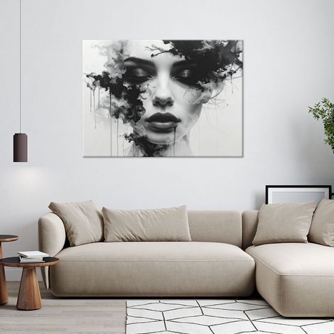 Wandbild Frau in Schwarz-Weiß mit Raucheffekt 100x70 (1/4)