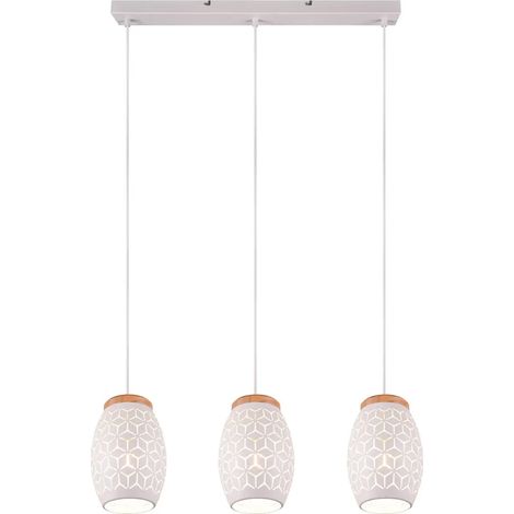 Suspension métal blanc/bois triple 150cm 3xE27 Bidar RL (1/5)