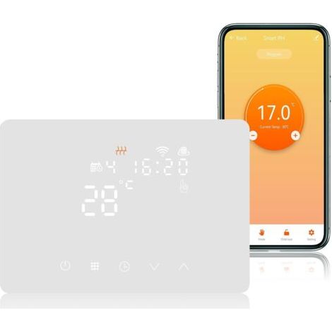 Thermostat Connecté Chaudiere 5A 220V Alexa Compatible, Chronothermostat Thermostat Mural Chaudiere WiFi Programmable Contact Sec, Contrôle de Tuya/Smart Life App (1/5)
