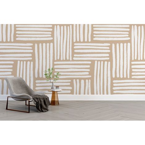 Papier peint géométrique - lignes croisées effet cannage beige - 150 x 250 cm (1/2)