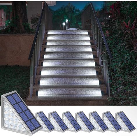 Set di 8 luci solari per scale, gradini, patio, vialetto, portico, porta d'ingresso, percorso pedonale – Bianco freddo (1/5)