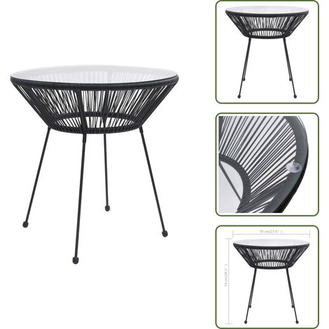 Table à manger de jardin Noir Ø70x74 cm Rotin et verre - Table De Jardin - Table Ronde - Mobilier De Jardin - Rotin - Verre Trempé (1/5)
