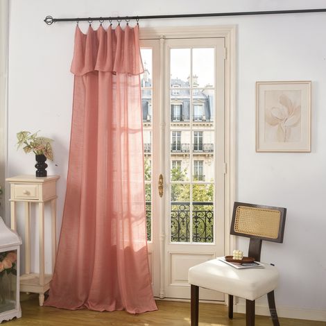 Rideau ajustable 140 x 270 cm + 8 anneaux pinces – Effet lin EVASION Rose Boisé (1/5)