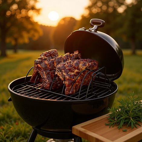 Support à travers de porc pour barbecue en acier inoxydable, 35 x 19,5 x 11 cm, noir (1/5)