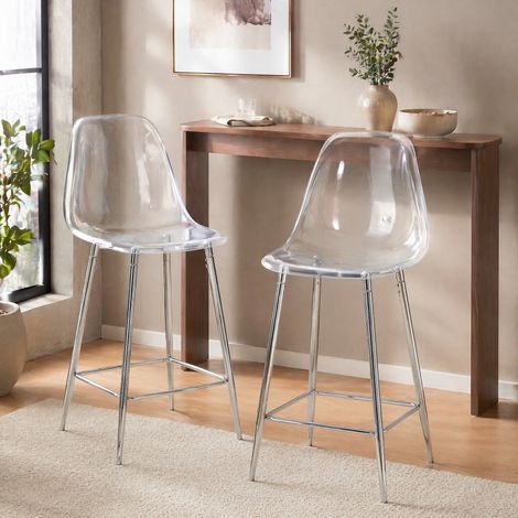 Taburetes de bar transparentes, lote de 2, estructura metálica plateada, 101,6 cm, OKMYHOME (1/5)