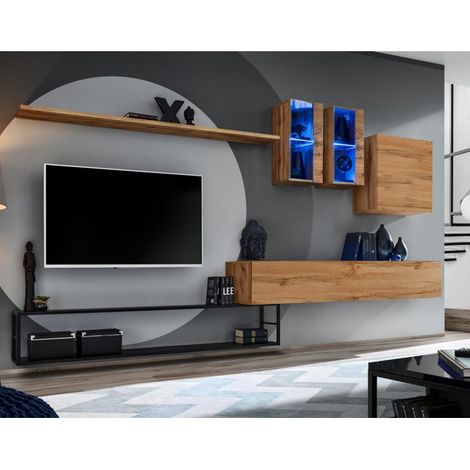 Ensemble Meuble TV Design "Switch I" 330cm Naturel & Noir (1/4)