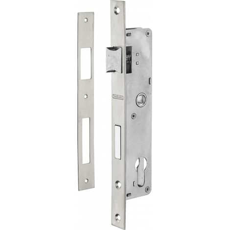Thirard – Boîtier de serrure encastrable à cylindre pour menuiserie métallique – Axe 24mm – Têtière inox – Pêne réversible – Dimensions 39x180mm