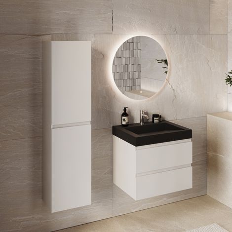 Meuble + colonne Azuro 60cm blanc brillant vasque noire LOMAZOO (1/5)