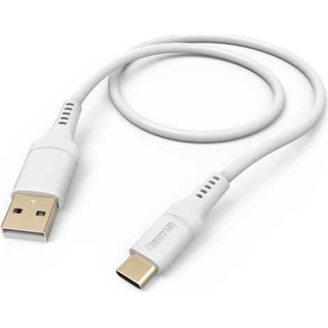 Hama Câble de charge USB USB 2.0 USB-A mâle, USB-C® mâle 1.5 m blanc flexible 00201571