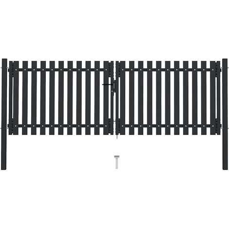 Portail de clôture à double vantail en acier, 300 x 75 cm, anthracite