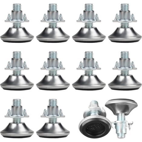 12 Pcs Pied Reglable pour Meuble M8 x 30 mm - Pied Verin Reglable Moyen avec Patin Polypropylène et Écrou en T - Patin Réglable pour Pieds de Table, Chaise, Canapé & Lit (1/4)