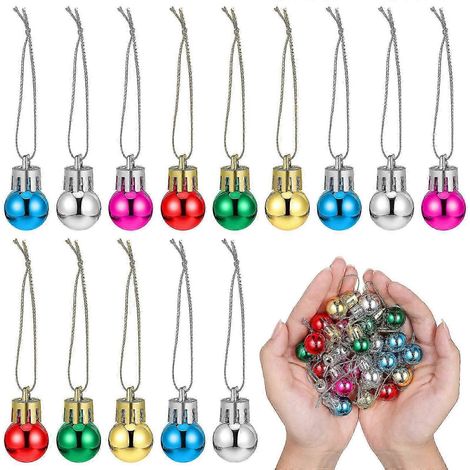 24 mini boules de Noël décoratives de 2 cm, pendentifs pour sapin de Noël, incassables, petites boules de Noël de couleurs assorties. (1/2)