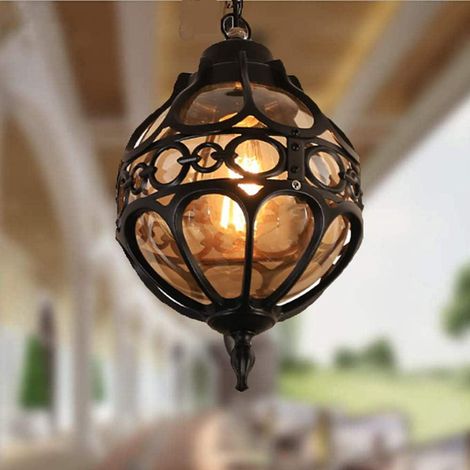 Outdoor chandelier, QttvbTna, aluminum and glass, retro, black, 18x37 cm (1/5)
