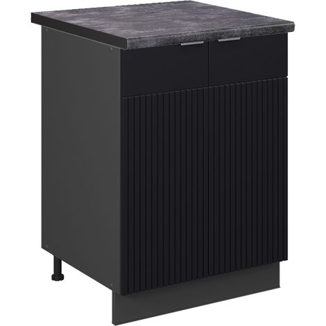 Meuble bas de cuisine Fame-Line, Noir rayé, 60 cm, PT Anthracite, Vicco