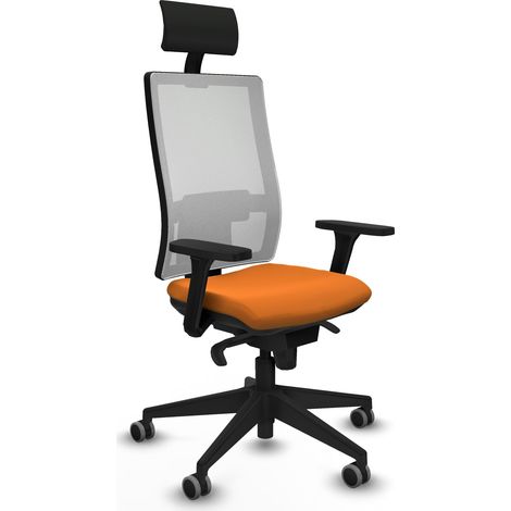 Horna sincro malla blanca similpiel naranja brazos 3D base piramidal cabecero fijo ruedas 65mm engomadas (1/5)