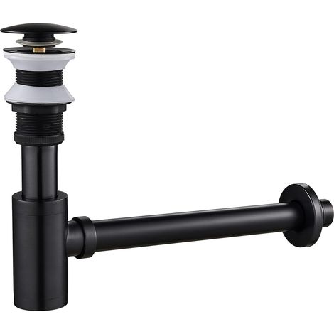 Siphon Noir Rétro avec Bonde sans Trop-plein, Laiton Universel Design Siphon Anti-Odeur pour Lavabo, Siphon Pop-Up, Bonde Vidage Syphon (1/5)