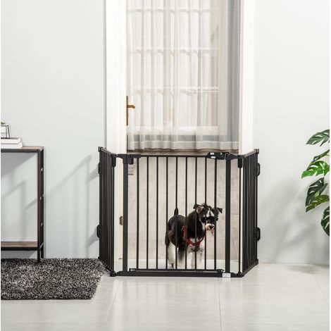 Barrière pour chien avec porte automatique, pliable, 3 panneaux, 202,5 x 76 cm, noir (1/5)