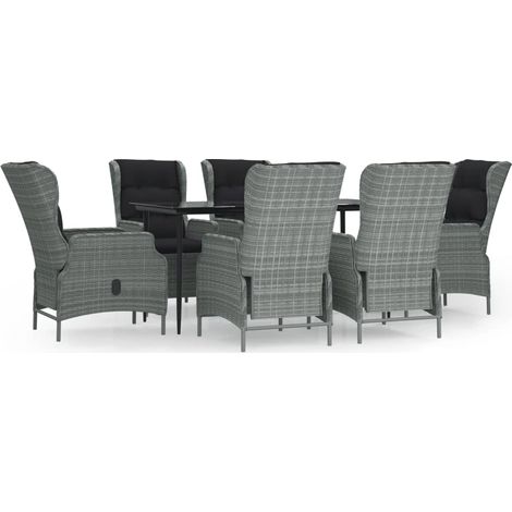 Set da pranzo da giardino 7 pezzi grigio chiaro resina intrecciata 020014358