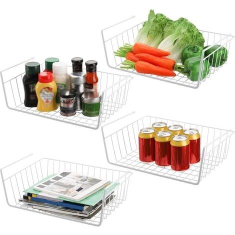 Tebery Lot de 4 paniers de rangement à suspendre sous une étagère - Paniers de rangement supplémentaires sous armoire - Paniers coulissants pour cuisine, garde-manger, bureau, biblioth (1/5)