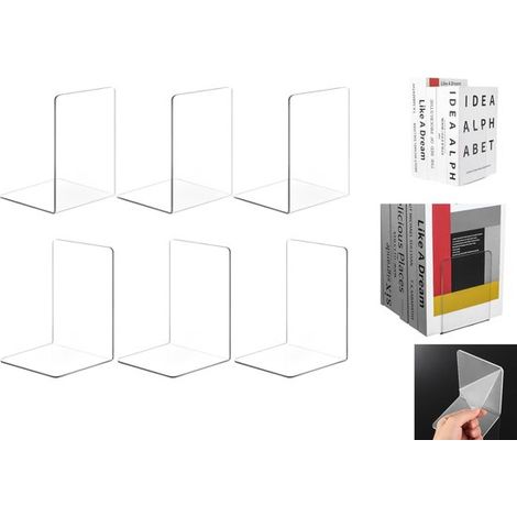 Lot de 6 serre-livres - 12,8 x 11,5 x 16 cm - Support de livre transparent en plexiglas - Organisateur de bureau robuste - Accessoires de bibliothèque - Support de livre transparent (1/5)