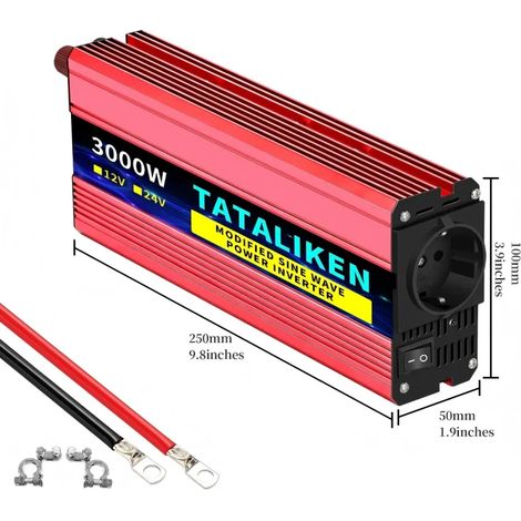Tataliken Modifizierter Sinus Spannungswandler 3000W, 12V auf 230V Wechselrichter für Wohnmobil, Camping, Notstromversorgung (1/5)
