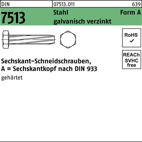 DIN 7513 Form A Sechskant-Gewindeschneidschraube VG M5x20 Stahl galvanisch verzinkt 500 Stk (1/2)