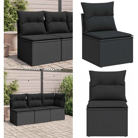Canapé de jardin sans accoudoirs coussins noir résine tressée - Canapé De Jardin - Meubles De Jardin - Salon De Jardin - Fauteuil De Jardin - Rotin Pe - Home & Living (1/5)