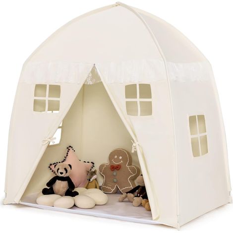 GOPLUS Tente de Jeu pour Enfants avec Espaces Spacieux et Intimes pour 3 Enfants de 3 + Ans, Tente de Jeu Portable et Respirante avec Sac de Transport, Cadeau de Noël/Anniversaire (Beige) (1/5)