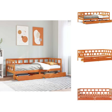 Lit de jour avec tiroirs sans matelas cire marron 90x200cm bois - Lit De Jour - Lits De Jour - Canapé-lit - Lit D'invité (1/5)