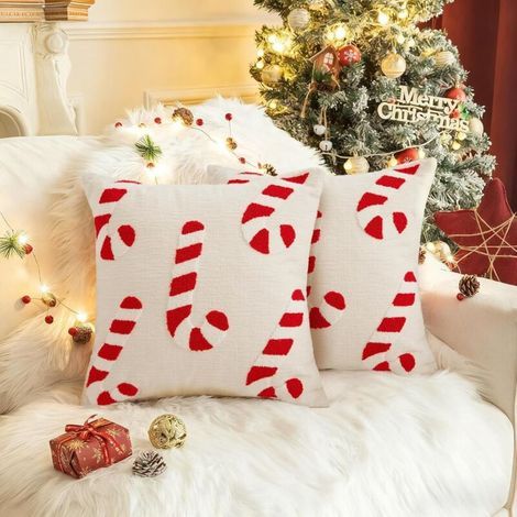 Housse Coussin 45x45 Noel, 2 Pcs Taie Oreiller Decoration Noel, Housse Coussin Noel AVCE GNOME De Noel, éLan, Bonhomme Pain D'éPice Et Canne, pour Chambre, Salon, Canapé Noel Decoration (1/5)