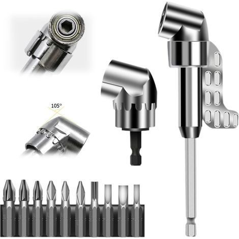 Adaptateur de tournevis coudé à 105°, embout de vissage pour outil d'angle 2025 avec embout de tournevis multifonction, tige hexagonale de 6,35 mm, pour garage et chantier (court et long) (1/5)