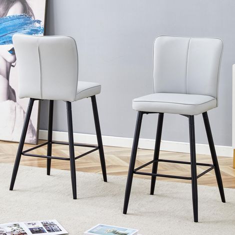 Ensemble de deux chaises de bar en polyuréthane gris clair de 101 cm de haut : dossier ergonomique, confortable et élégant. (1/5)