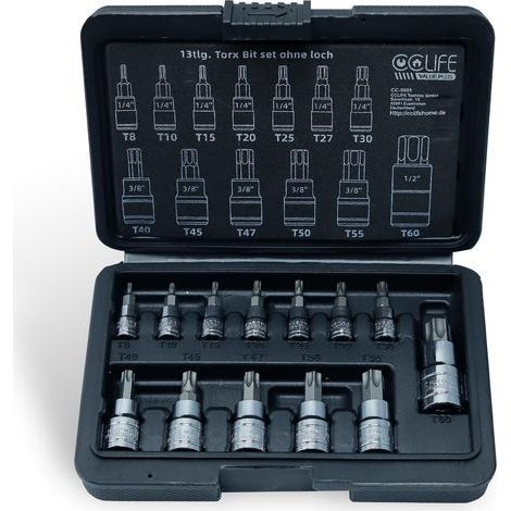 13 Embouts Torx Acier S2 T8-T60 Drive 1/4 3/8 1/2 Pour Mécanique Auto (1/5)
