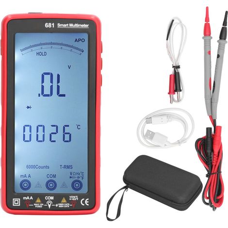 Crezuo NCV Berührungsloses, hitzebeständiges Multimeter mit intelligentem LCD-Display und Voltmeter-Amperemeter-Funktion