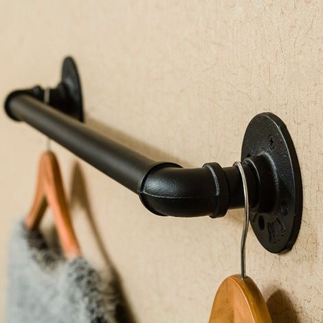 60cm x 12cm Iron Pipe Towel Bar Industrial Pipe Towel Rail Wall Mounted Clothes Bar Rack Detachable Hanging Garment Rack Hand Towel Holder 2PCS Black (1/5)