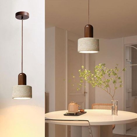 Lumineuse Suspension Scandinave en Pierre Naturelle & Bois de Noyer - Lampe Suspendue Rétro pour Cuisine Île et Salon (1/5)