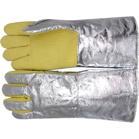 Gants de soudage résistants à la chaleur, en tissu aramide à tissage serré, isolés jusqu'à 500 degrés avec dos en feuille d'aluminium, pour la métallurgie et la sidérurgie. (1/5)